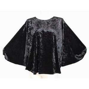 World Market M L 10 12 Black Crushed Velvet Bat Wing Dolman Sleeve Top
